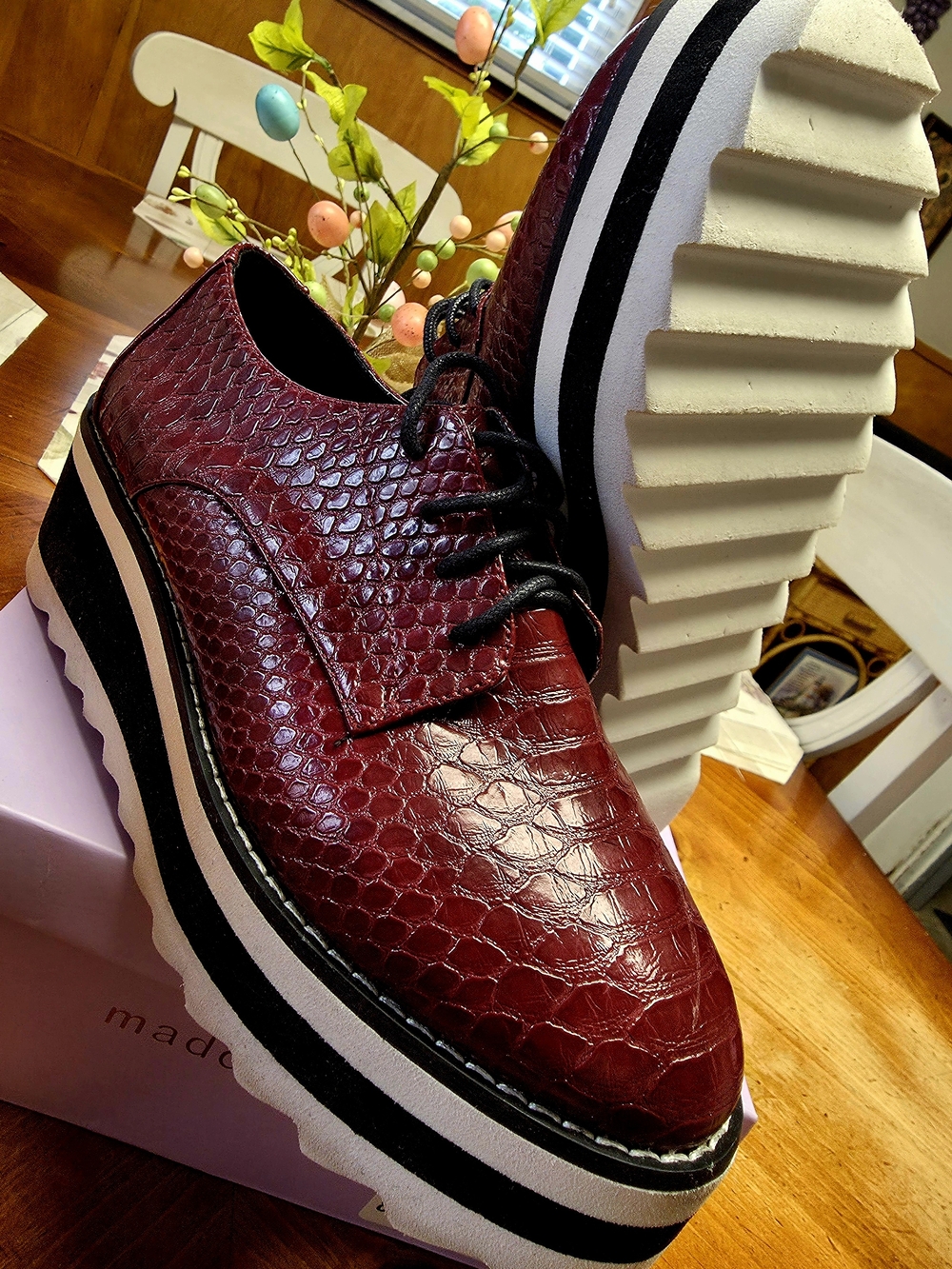 Marshall Burgundy Textured Platform Derby Shoes